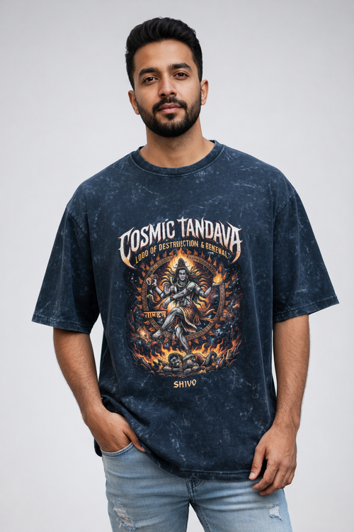 Agnivex Cosmic Tandava Oversized Acid-Wash T-Shirt – Premium Streetwear Fit